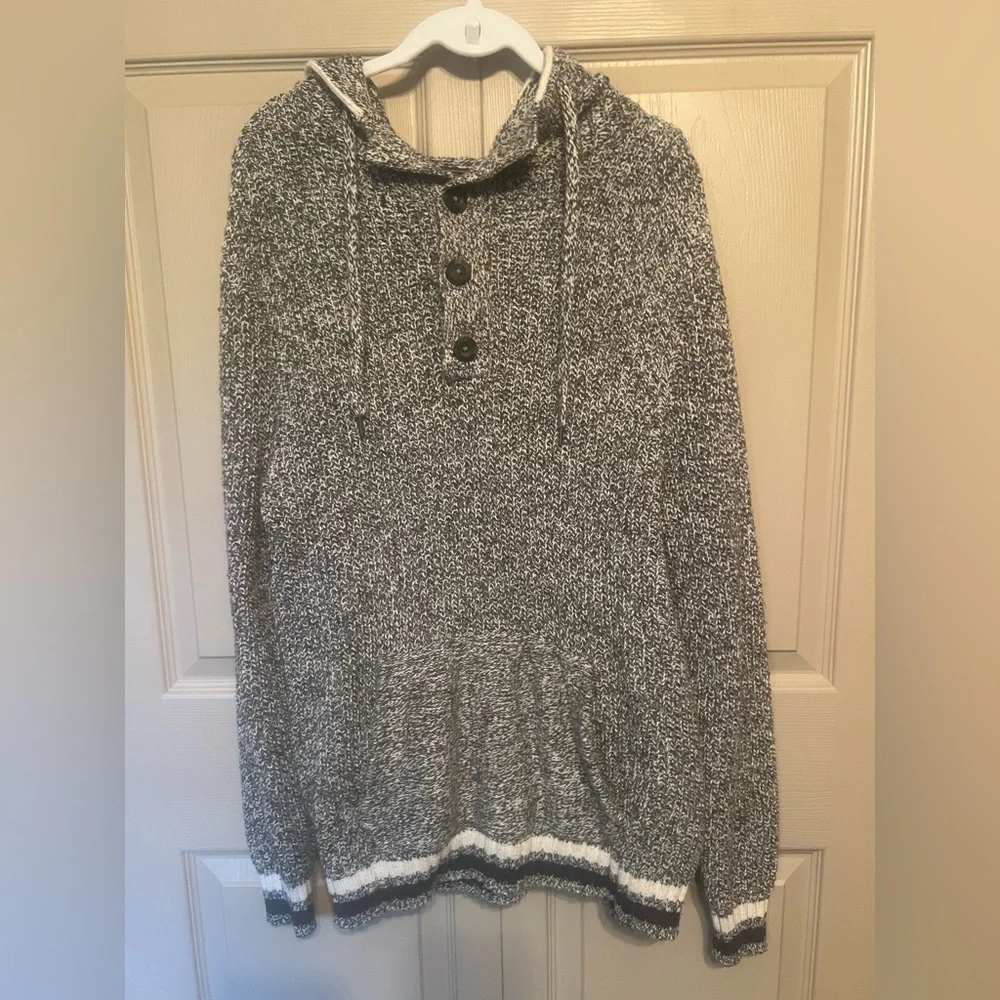 American Eagle Outfitters Charcoal and Cream Button-Up Hoodie
